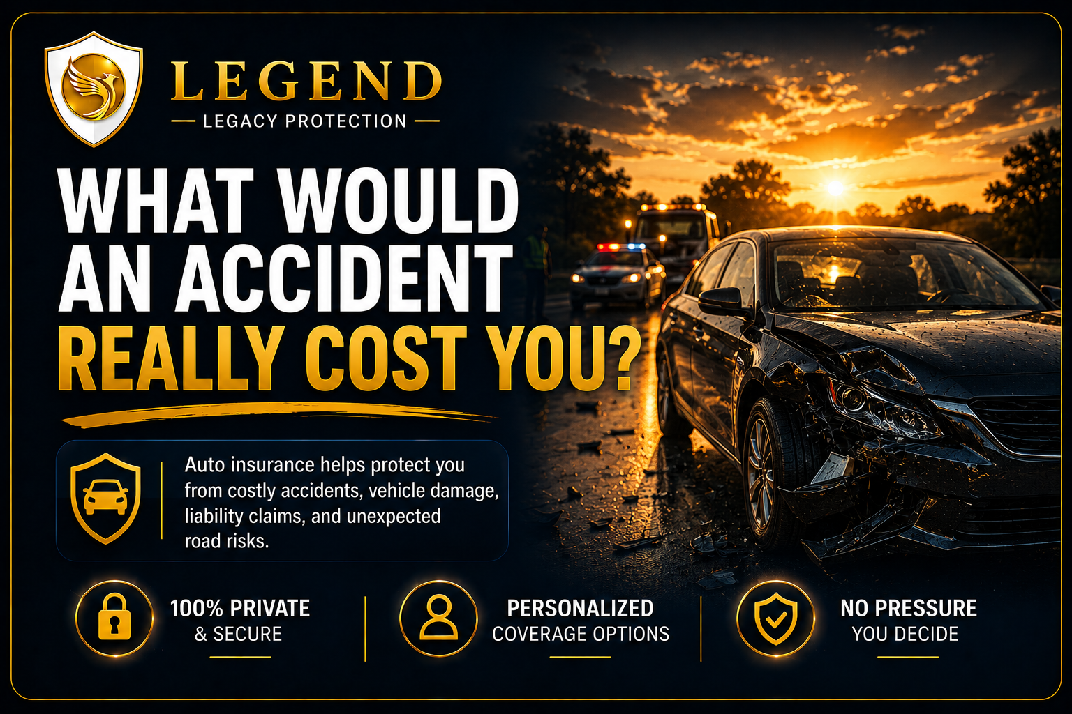 Legend auto insurance review creative asking what an accident could really cost you.