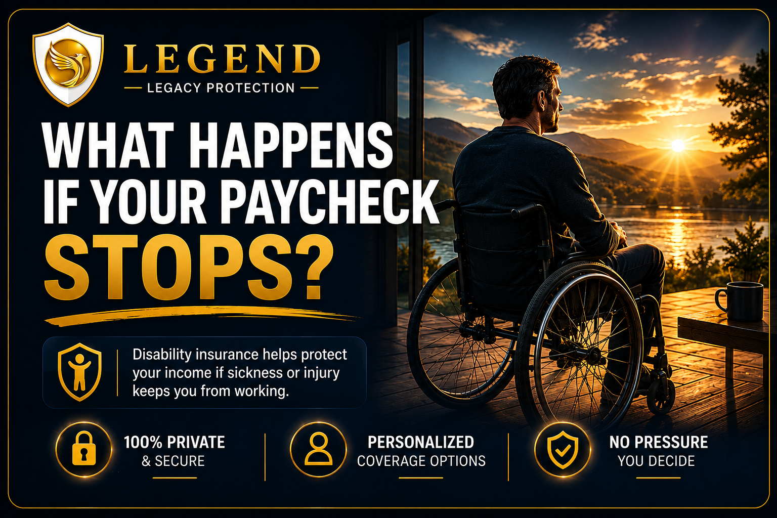 Legend disability insurance review creative asking what happens if your paycheck stops.